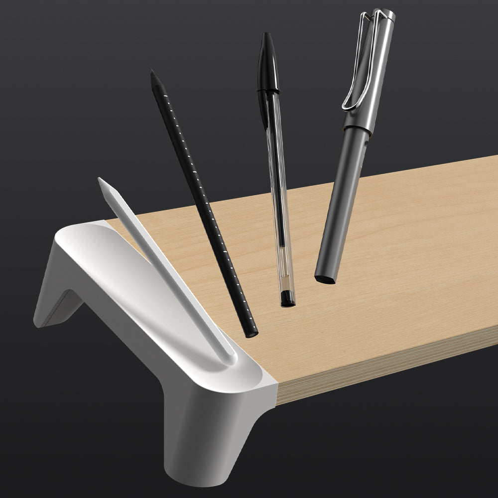 Adds convenient space-saving storage for pen or pencil, freeing valuable desk space for other things